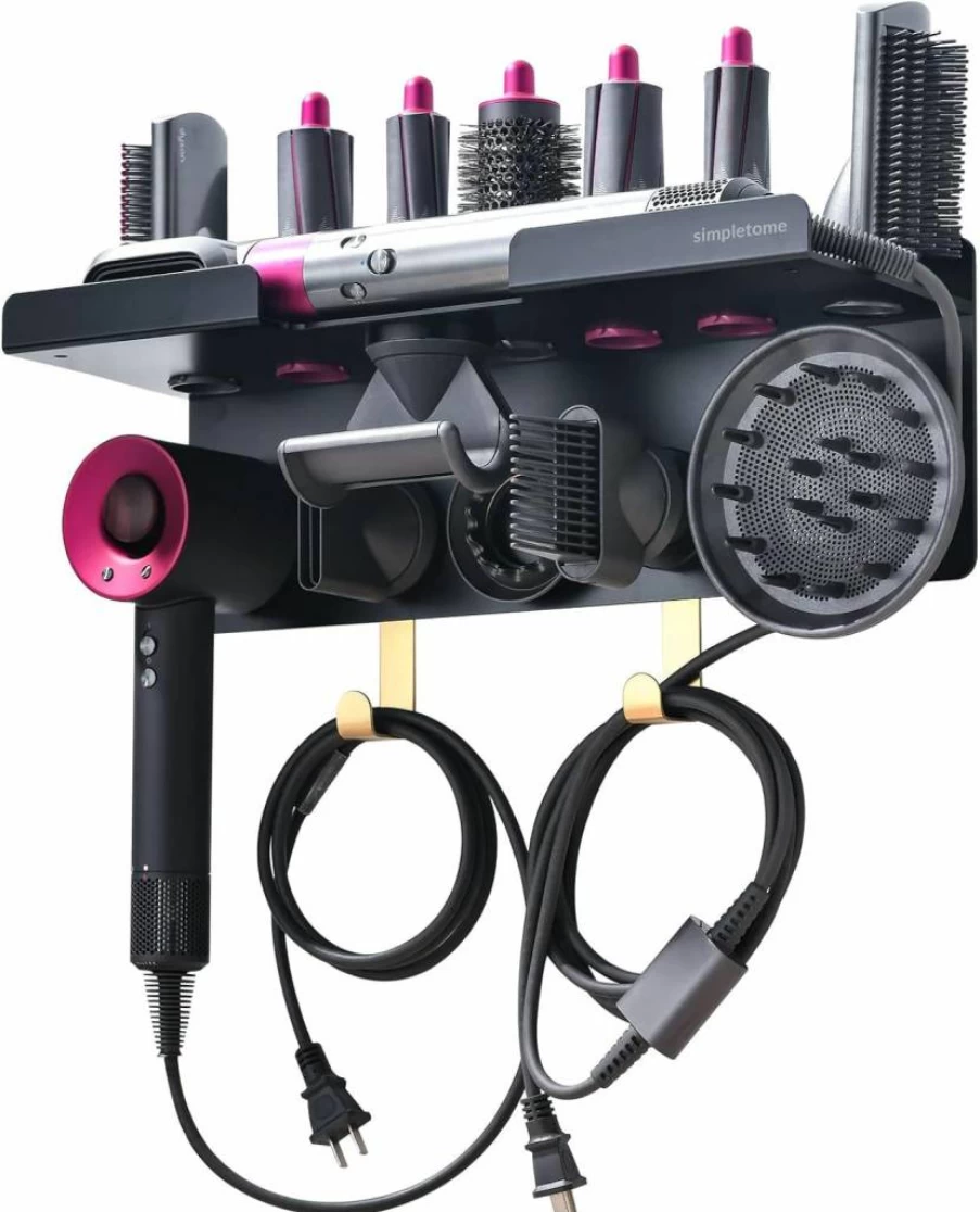 Simpletome Wall Mount Holder for Dyson Airwrap & Hair Dryer - 2-in-1 Storage Organizer for Dyson Accessories with Cable Management