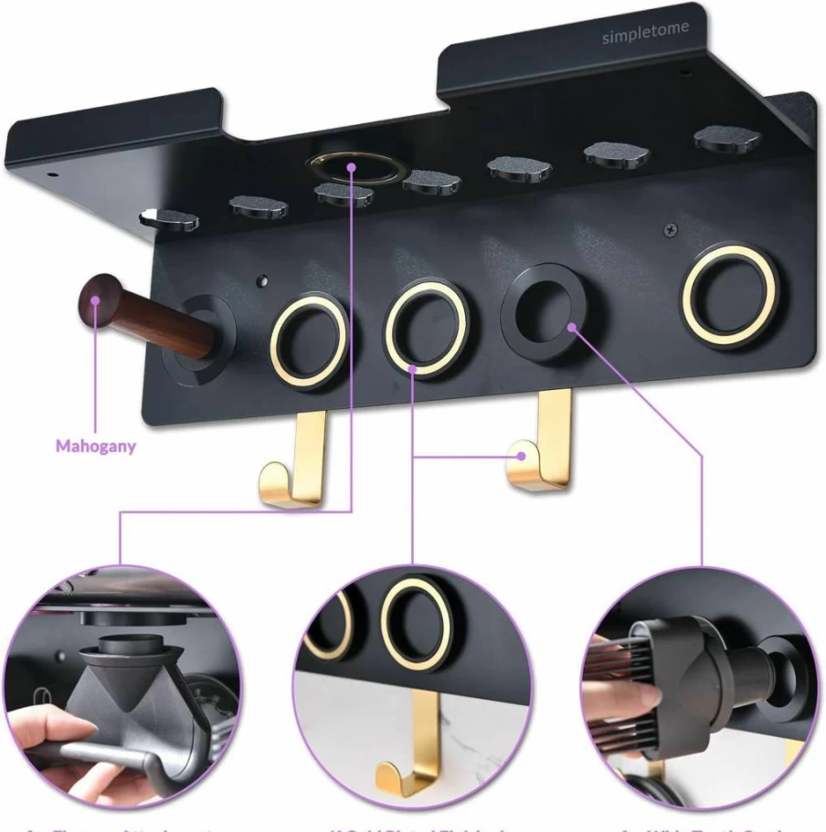 Simpletome Wall Mount Holder for Dyson Airwrap & Hair Dryer - 2-in-1 Storage Organizer for Dyson Accessories with Cable Management