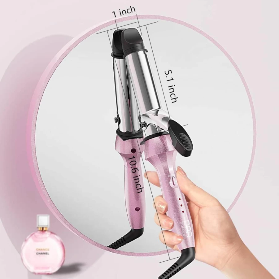 DAN Technology 1 Inch Ceramic Hair Curling Iron with Adjustable Temperature, Dual Voltage & Auto Shutoff for Long & Short Hair Styling