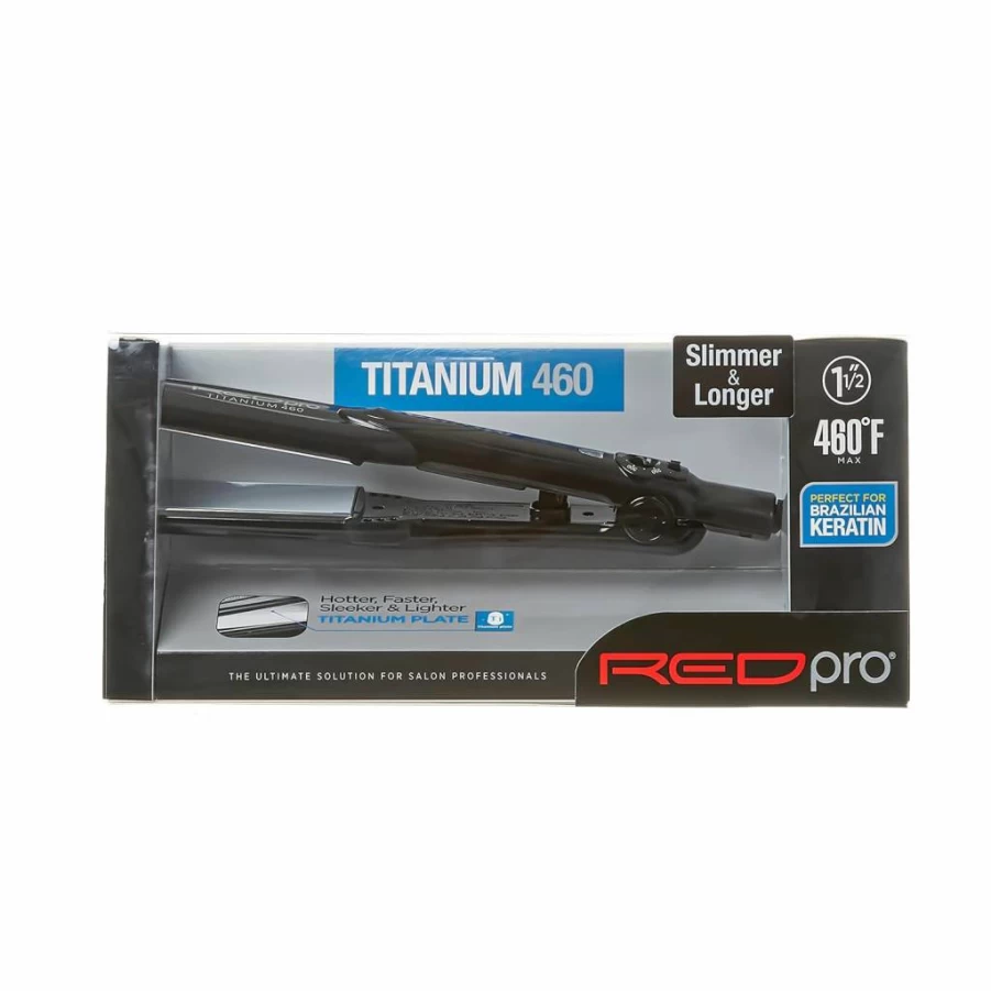 RED Pro Titanium 460 Professional Flat Iron 1.5 Inch for Silk Press & Keratin Treatment, Anti-Frizz Ceramic Styler with Instant Heat, Auto Shut Off, Swivel Cord for Salon & Home Use