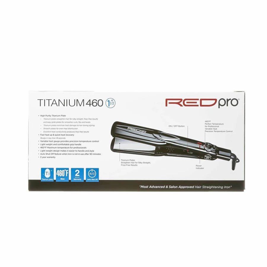 RED Pro Titanium 460 Professional Flat Iron 1.5 Inch for Silk Press & Keratin Treatment, Anti-Frizz Ceramic Styler with Instant Heat, Auto Shut Off, Swivel Cord for Salon & Home Use