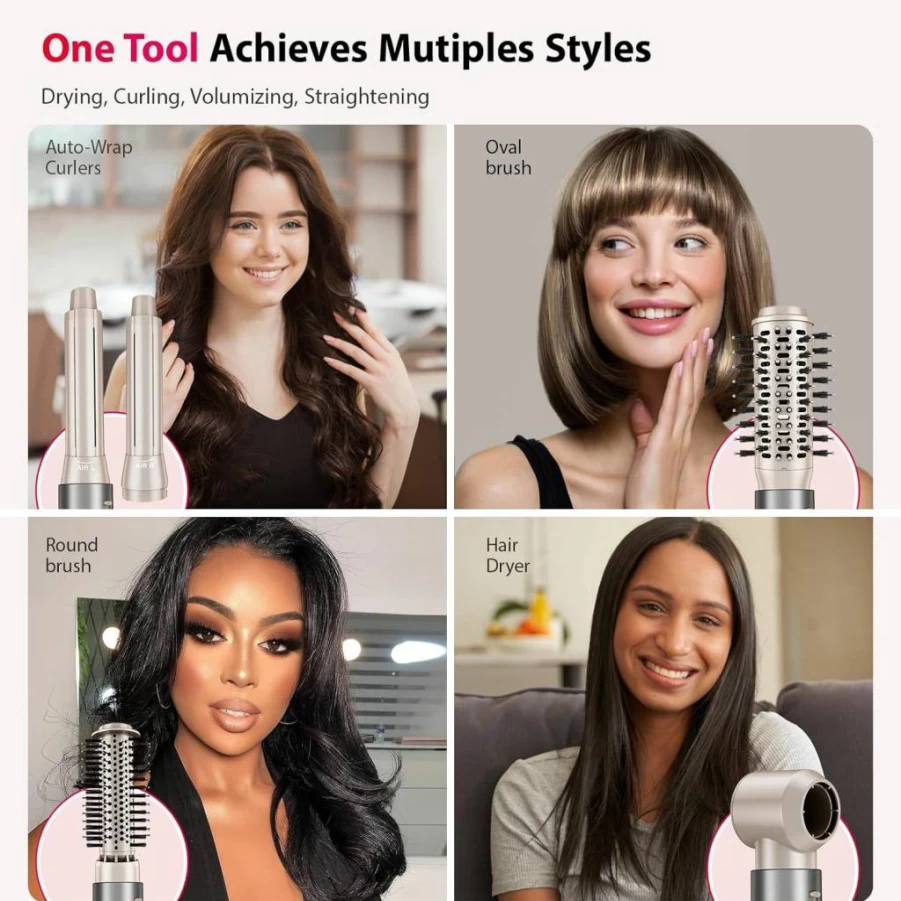 MESCOMB 5-in-1 Hair Styler - Fast Drying 110000 RPM Rotating Hot Air Brush, Frizz-Free Blow Dryer for Straightening, Volumizing & Curling with Heat Protection
