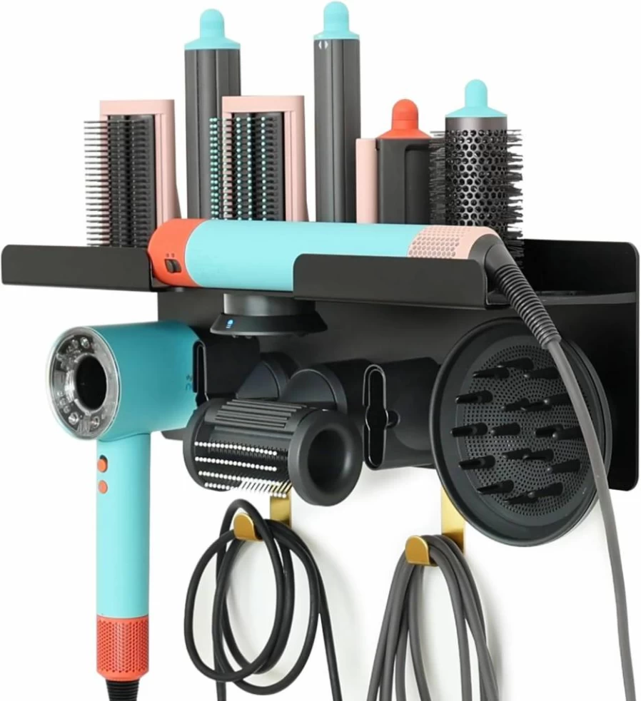 CATOOMUU Aluminum Alloy Wall Mount Holder for Dyson Supersonic & Airwrap – 2-in-1 Hair Dryer and Styler Organizer Rack