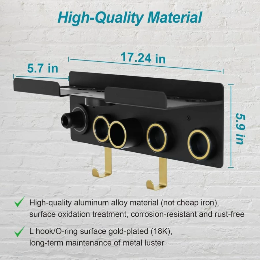 CATOOMUU Aluminum Alloy Wall Mount Holder for Dyson Supersonic & Airwrap – 2-in-1 Hair Dryer and Styler Organizer Rack