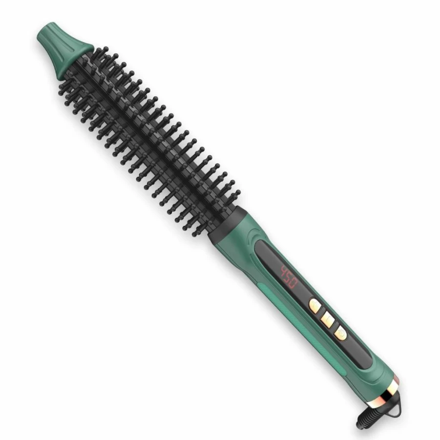 BANGMENG Mini Thermal Round Brush - 1/2 Inch & 1.1 Inch Heated Styling Brush for Short, Thin, Curly, Straight Hair - 12 Temperature Settings Curling Iron with Bristles for Men & Women