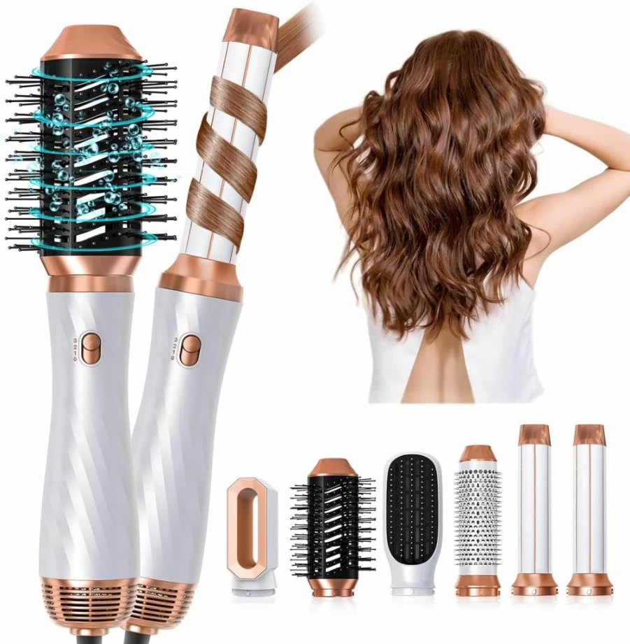 Trylater 6-in-1 Detachable Hair Dryer Brush with Negative Ion Technology, Blow Dry Styler & Hot Air Curler for Travel, Salon-Quality Styling Tool for Curly & Straight Hair