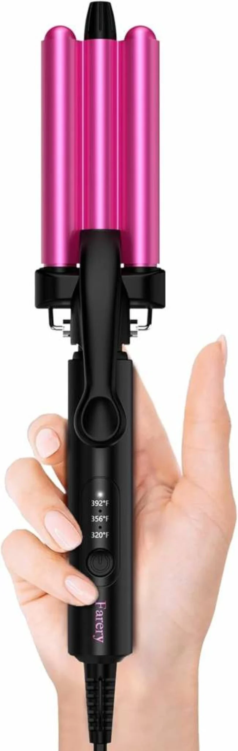 FARERY Mini Hair Crimper & Curling Iron - 3 Temp Adjustable, 3 Barrel Waver for Short to Long Hair, Dual Voltage Travel Styler with Pouch for Beach Waves (1/2 Inch Compact Design)