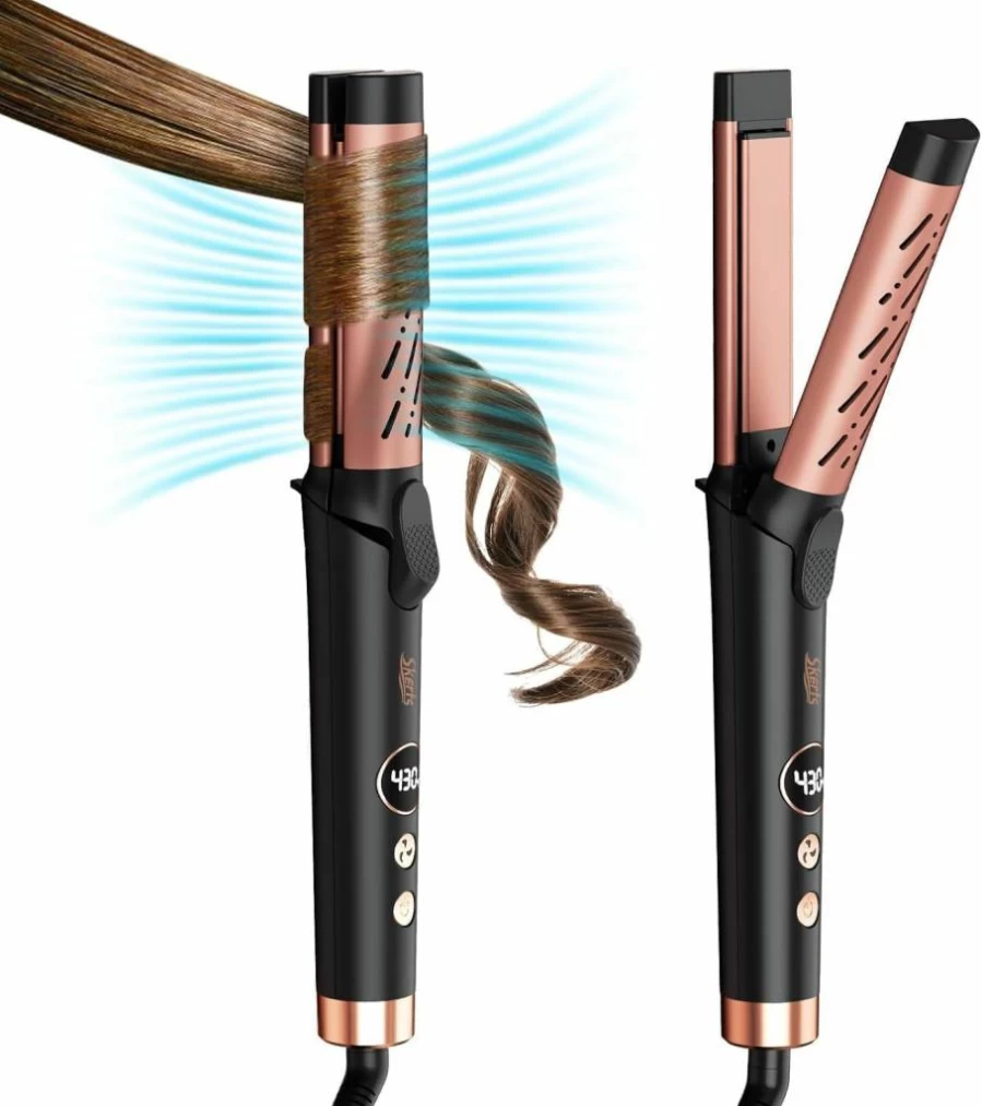 SKERTS 2-in-1 Airflow Styler: Ionic Curling Iron & Hair Straightener with 5 Temperature Settings for Long & Short Hair, Cool Air Technology for Frizz-Free Styling