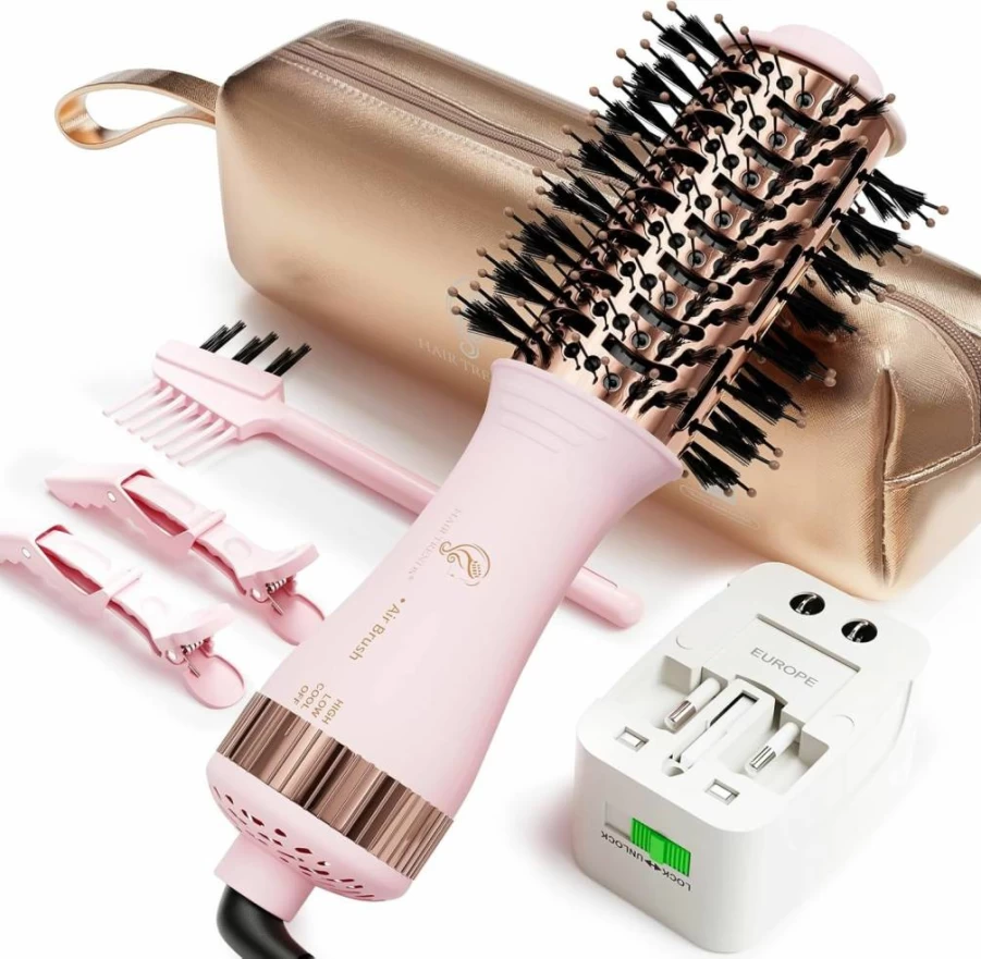 Hair Trends Nano Titanium Dual Voltage Travel Hair Dryer Brush - 2-Inch Oval Styler & Volumizer for European Use