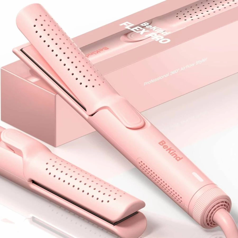 Bekind Flex 2-in-1 Hair Straightener and Curler with Floating Plates, Airflex Technology for Lower Heat Styling, Golden Flat Iron for Women and Girls
