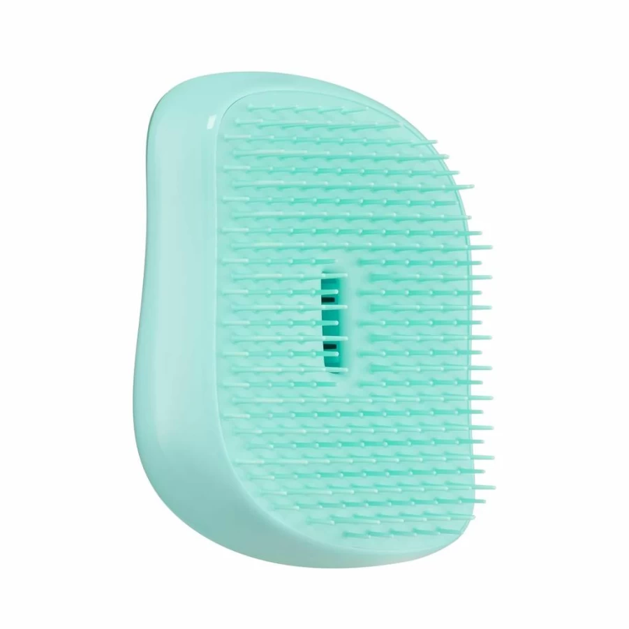 TANGLE TEEZER Compact Detangling Hairbrush for Wet & Dry Hair - Travel-Friendly with Protective Cover, Two-Tiered Teeth Design, Teal Matte Chrome, Fights Flyaways