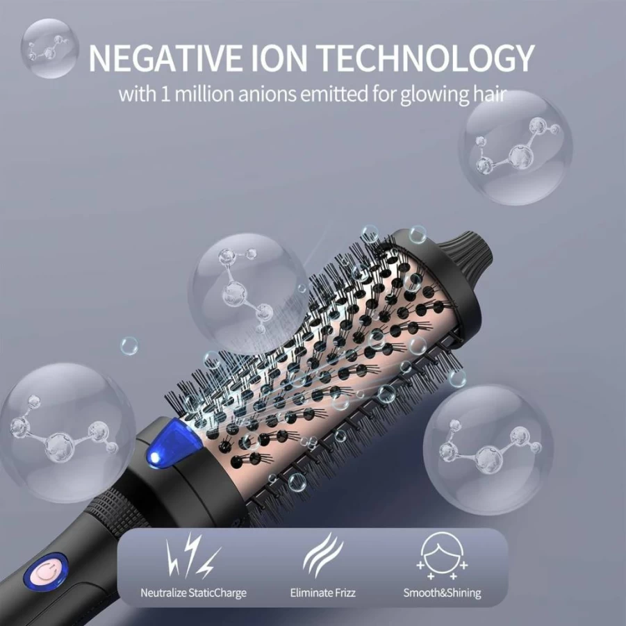 K&K Black 1.77 Inch Ceramic Tourmaline Heated Curling Brush for Voluminous & Loose Curls - Ionic Technology Hair Styler