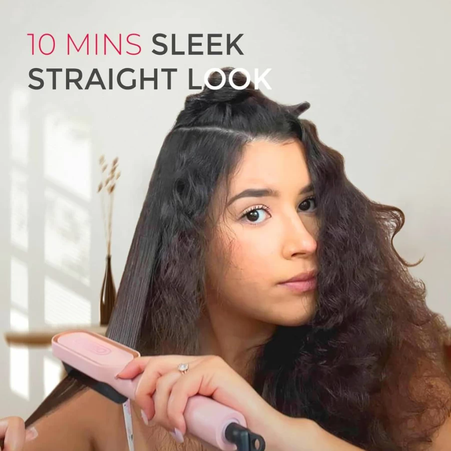 TYMO Ring Hair Straightener Brush - 5 Temperature Settings, 20S Fast Heating, Dual Voltage Styling Comb for Women, Black