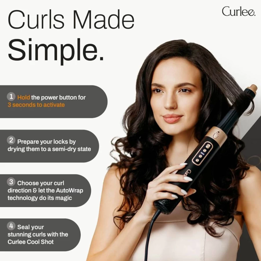 Curlee 1200W Hair Dryer Brush & Styler - 6-in-1 Blow Dryer with Curling Iron for Smoothing, Volumizing & Enhancing Curls, Includes Storage Box (Black)