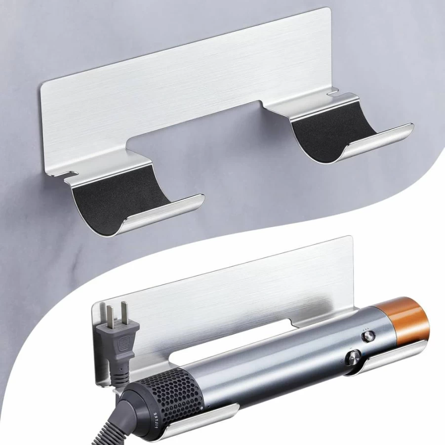 Oukimly Stainless Steel Hair Tool Organizer Wall Mount - Adhesive Holder for Hair Dryer, Curling Iron, Straightener & Styler Accessories