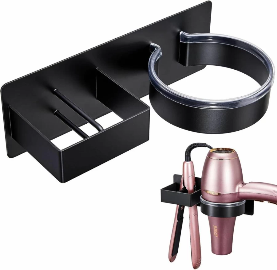XILIMEN Wall Mounted Hair Dryer Holder - Adhesive Stainless Steel Blow Dryer & Straightener Organizer for Bathroom Storage