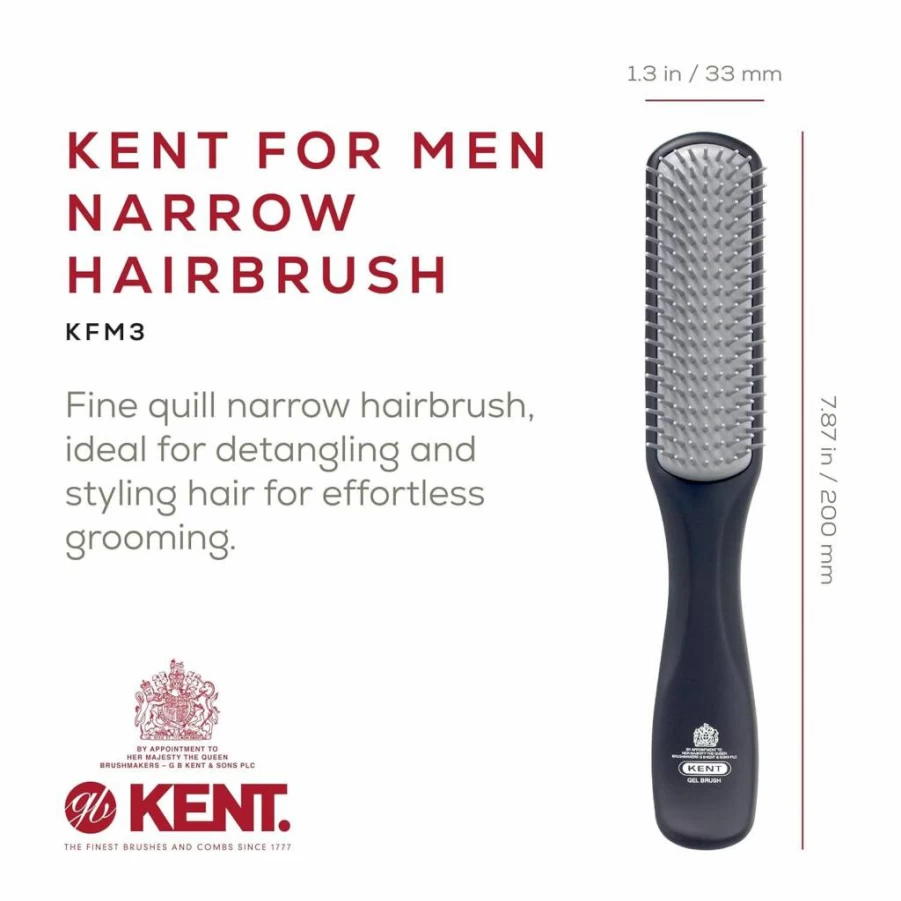 KENT KFM3 Ionic Anti-Static Hair Brush for Men – 9-Row Detangling & Smoothing Styling Brush for Short to Medium Hair