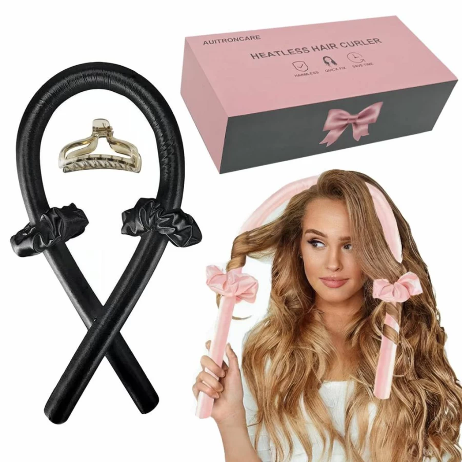 AUITRONCARE Heatless Curling Rod Headband - Overnight No Heat Hair Curlers for Long & Medium Hair, Silk Satin Hair Rollers for Natural Curls (Pink)