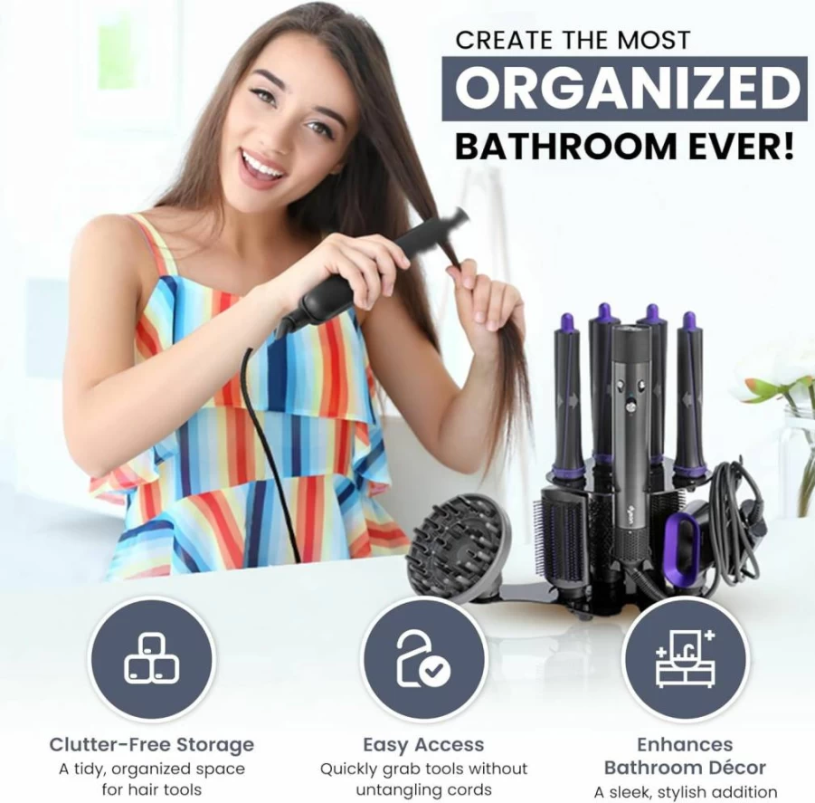 Truvalent Wall Mounted Hair Tool Organizer for Dyson Airwrap & Shark Flexstyle – Steel Storage Rack for Blow Dryer Attachments (Blow Dryer Not Included)
