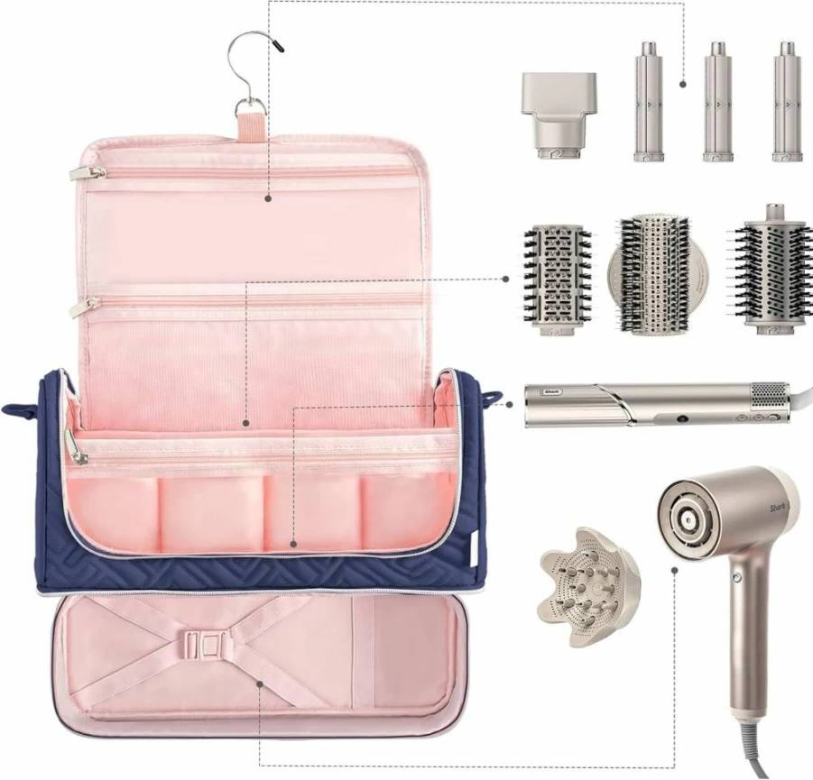 Leudes Large Blue Travel Carrying Case for Dyson Airwrap & Flexstyle – Hair Styler Organizer with Hanging Hook, Attachment Storage Bag