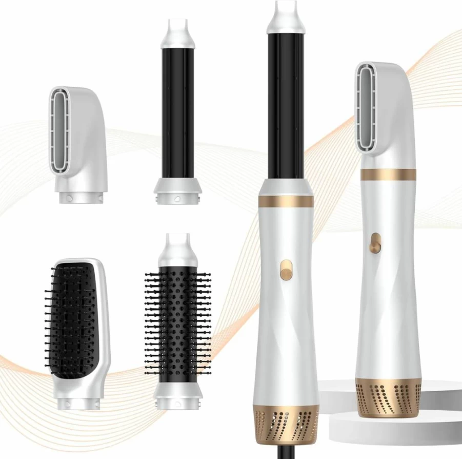 TryLater Ionic Blow Dryer Brush - 2-in-1 Hair Styler & Curler with Negative Ion Technology, Detachable Nozzle for Frizz-Free Blowout & Voluminous Curls