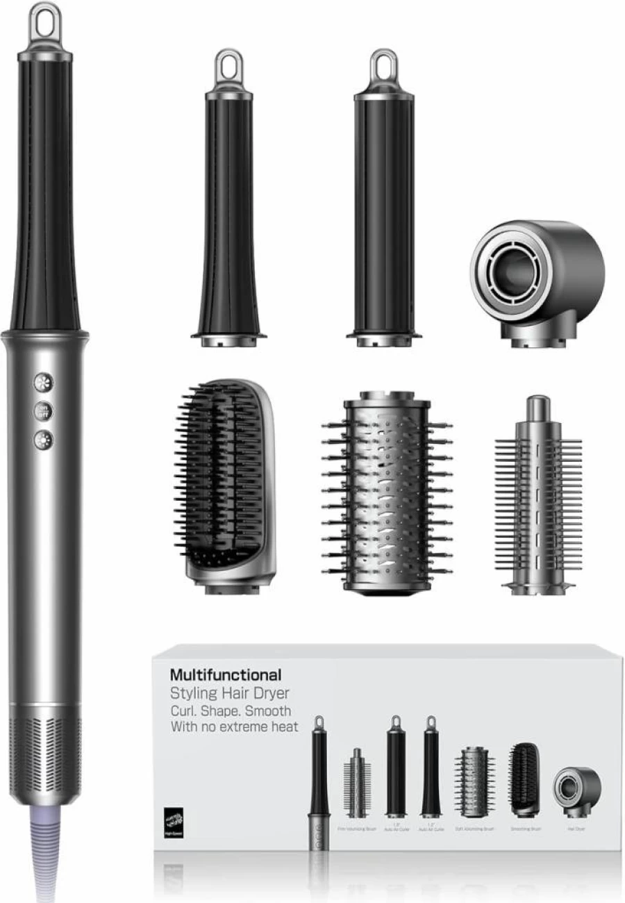 Alloom All-In-One Air Styler: Auto Curling, Straightening & Volumizing Hair Dryer Brush with 160,000 RPM High Speed, Ionic Technology for Reduced Heat Damage & Frizz - For All Hair Types (Nickel)