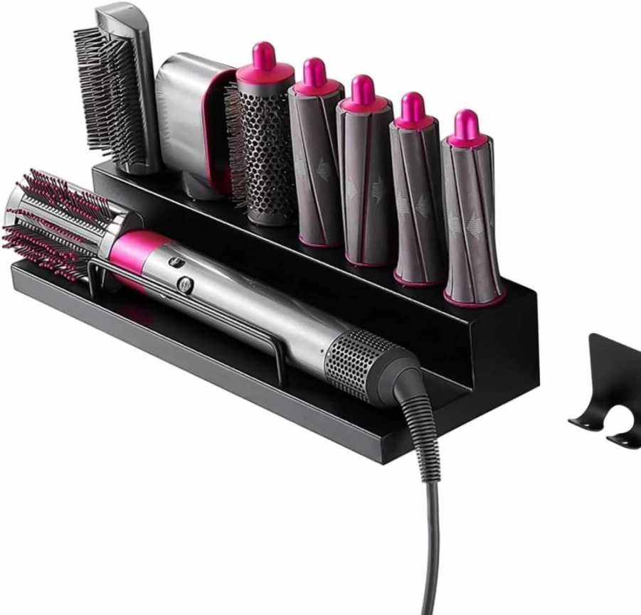 Chewtoyo Wall-Mounted Shelf Organizer Rack for Hair Tools - Storage Holder for Dyson Airwrap, Dryer, Curling Iron & Styler, Bathroom & Bedroom Accessory Hook