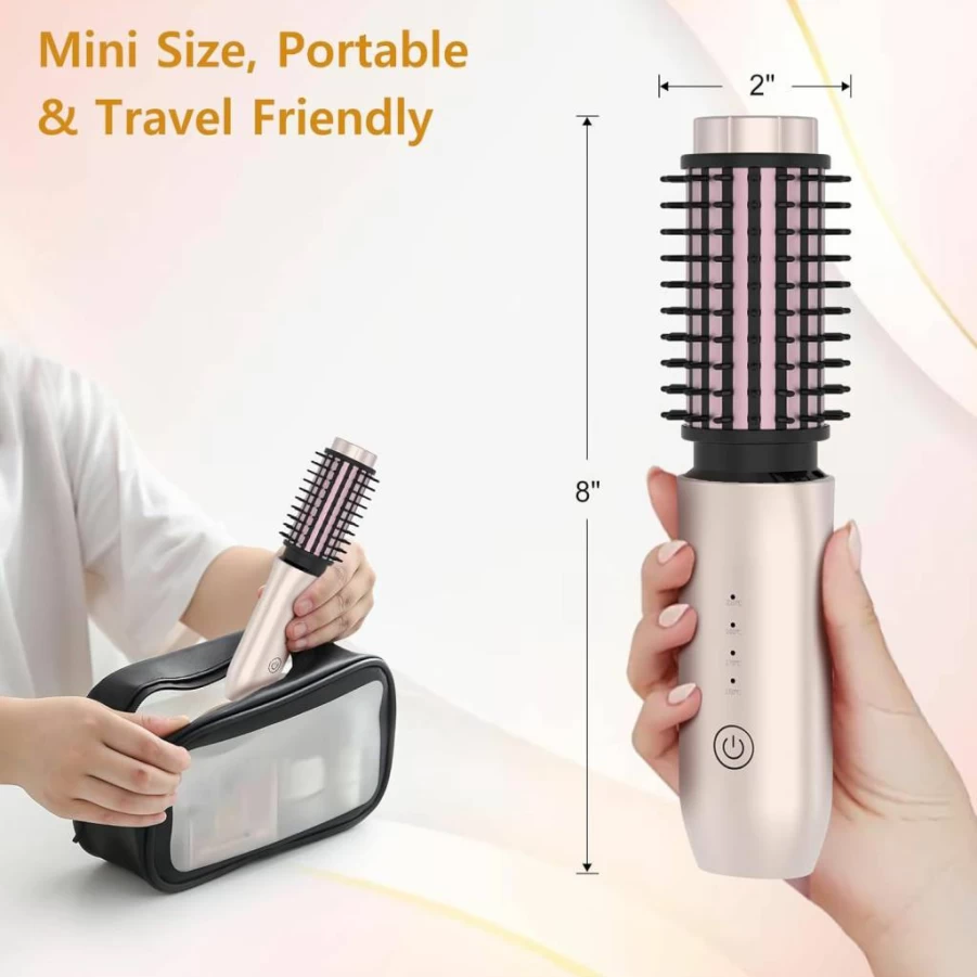 Liufige Cordless Curling Iron Brush - Rechargeable 7000mAh Hair Styler with 4 Temperature Settings, Salon-Worthy Waves & Volume, Rose Gold Portable Hot Brush for All Hair Types, Travel-Friendly