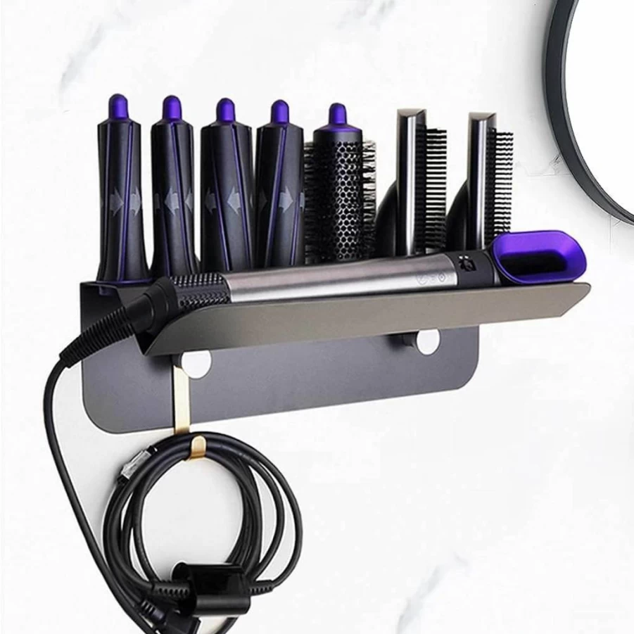 Floatant Wall Mount Dyson Airwrap Holder - Sturdy Metal Storage Stand for Hair Styler, Curling Iron, Wand & Brushes with Cord Organizer - Home, Bathroom, Salon Organization Rack