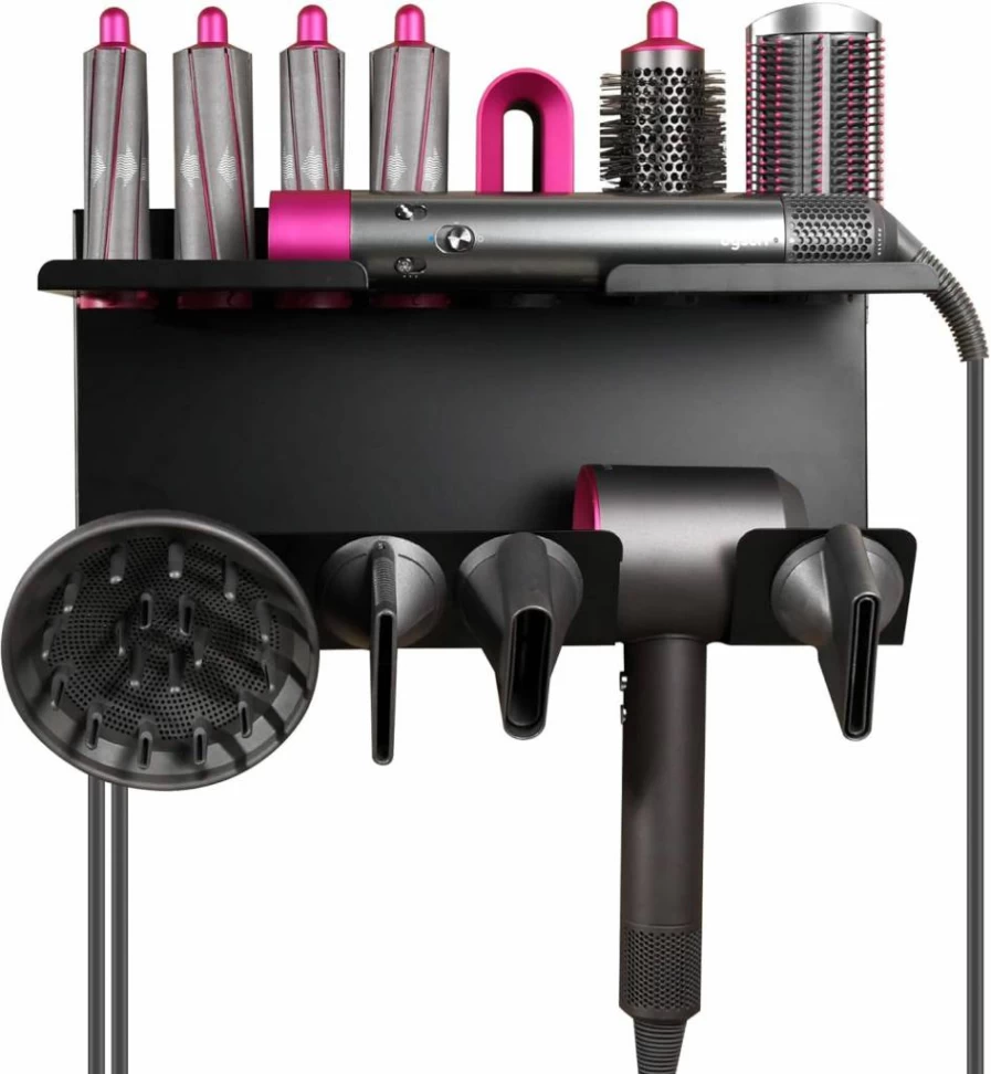 Kainasch Magnetic Hair Dryer Holder for Dyson Airwrap & Accessories - Wall Mount Stand with Screw/Adhesive, Non-Slip Design, Compatible with Diffuser and Nozzles