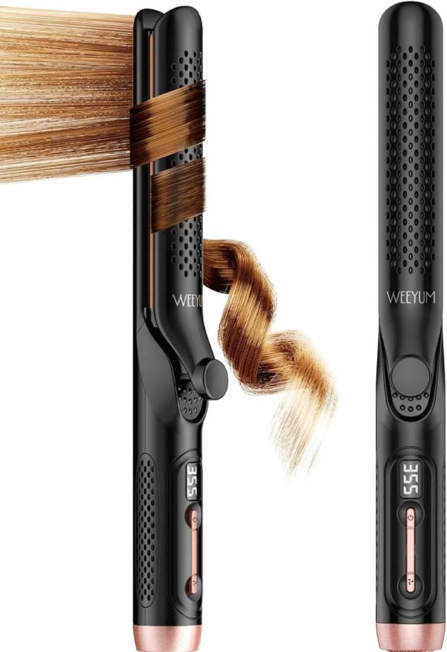 WEEYUM 1 Inch Airflow Styler: Dual Voltage Travel Hair Straightener & Curler with Extra Long Ceramic Plates for All Hair Types