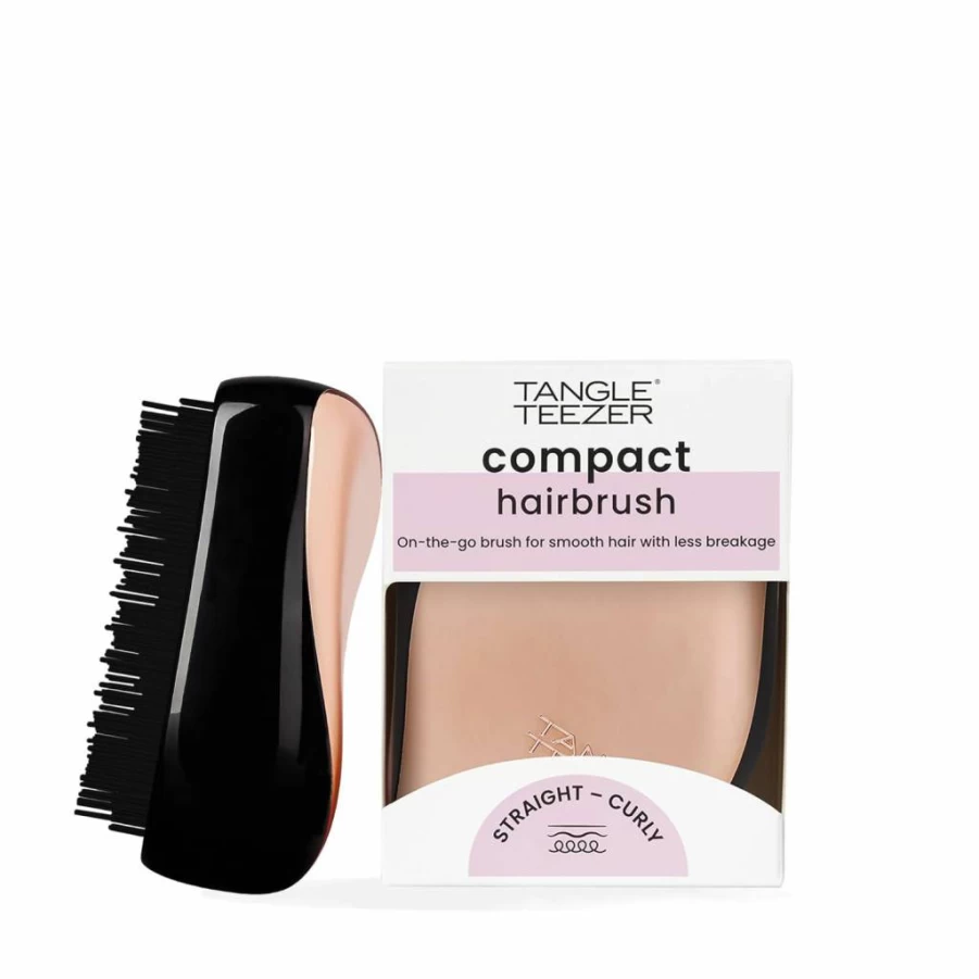 TANGLE TEEZER Compact Styler Detangling Hairbrush - Rose Gold & Black Portable Hair Brush for Knots & Tangles