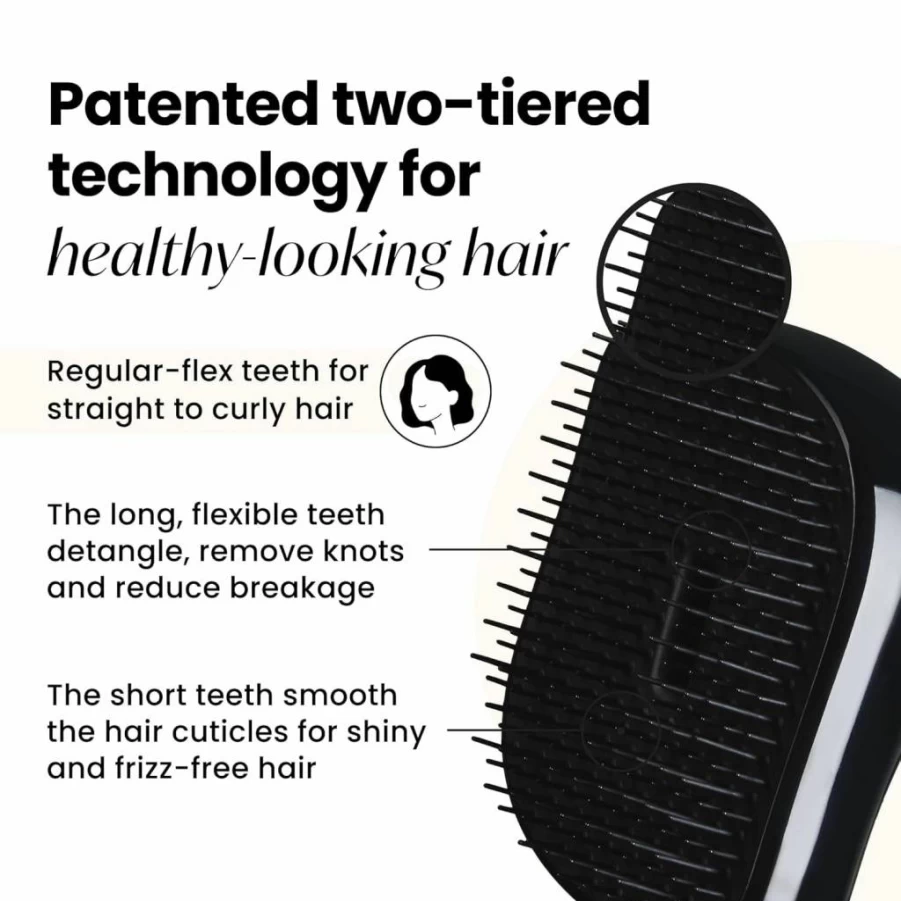 TANGLE TEEZER Compact Styler Detangling Hairbrush - Rose Gold & Black Portable Hair Brush for Knots & Tangles