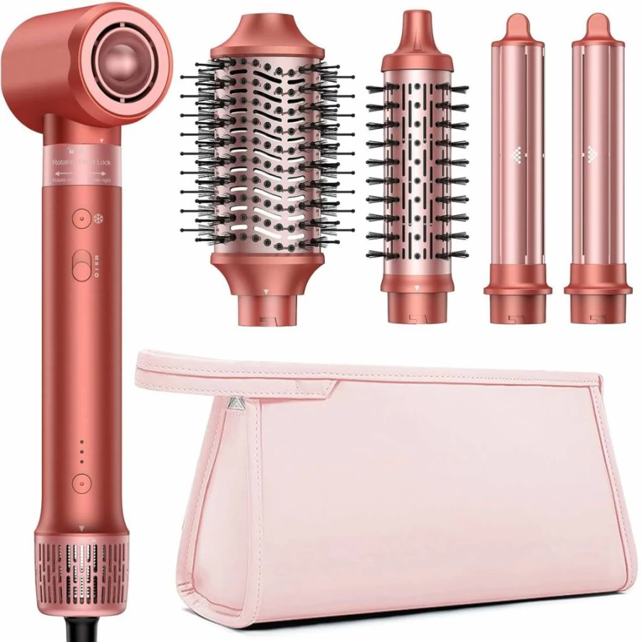 HITTIONA 5-in-1 Ionic Hair Dryer Brush - Volumizing Hot Air Styler for Frizz-Free Curls & Straightening, Fast Drying Blow Dryer with Travel Bag, Heat Damage Protection