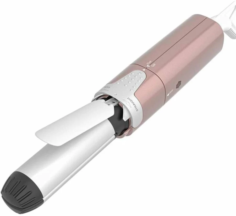 VAV Mini 2-in-1 Hair Straightener & Curler - 1 Inch Ceramic Flat Iron with Instant Heat 374°F, Dual Voltage Travel Hair Styler (Pink)