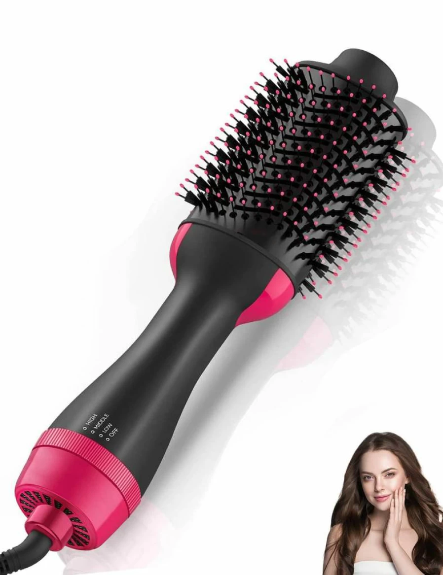 Nurifi Hot Air Brush - 3-in-1 Blow Dryer Styler for Straightening, Curling & Volumizing, Salon Quality One Step Hair Styling Tool (Pink)