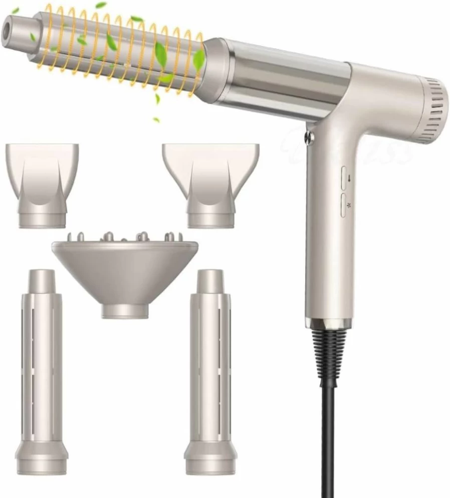 Yitrust Professional Hair Styler - 110000 RPM Hot Air Brush with Diffuser, Concentrator Nozzle & Oval Curling Wand for Fast Drying & Styling (Silver)