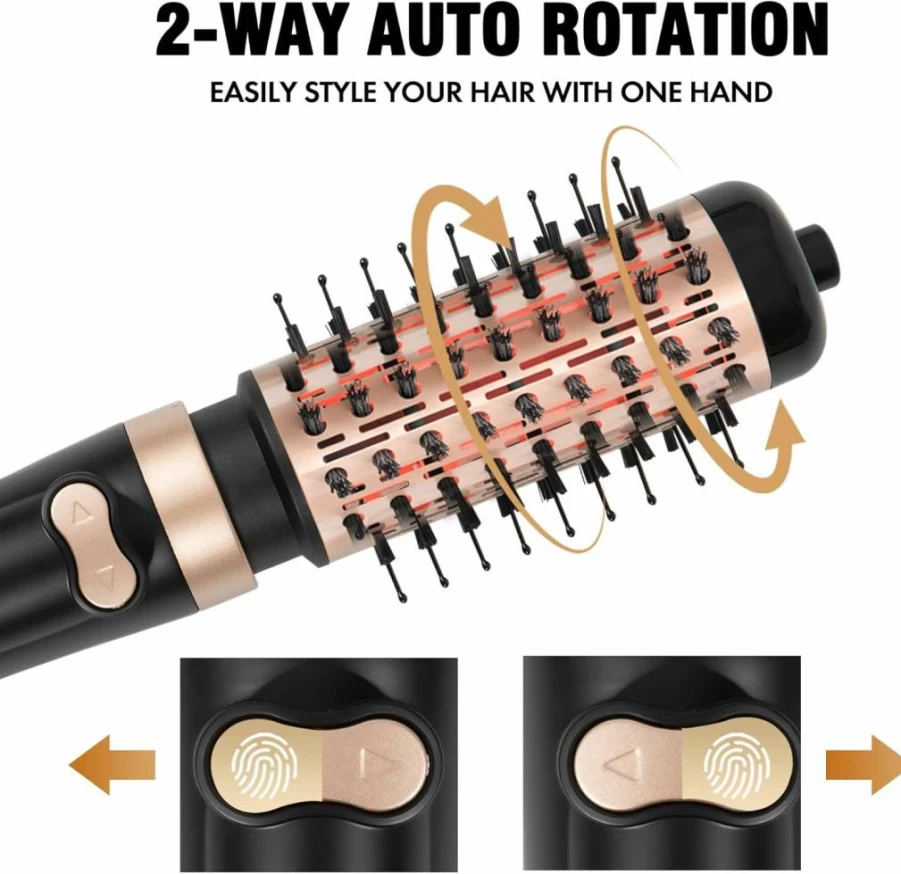 DAILYLIFE Ionic Rotating Hair Dryer Brush - 2-in-1 Volumizing Blow Dryer with 2 Interchangeable Brushes (1.5" & 2") for Professional Styling