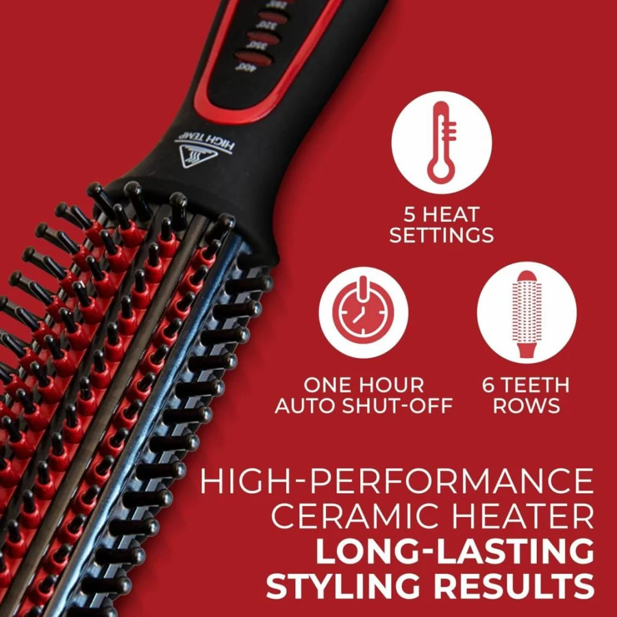 FHI Heat Tourmaline Ceramic Thermal Styling Brush - Smoothing, Volumizing & Curling Hair Tool for Frizz-Free Results