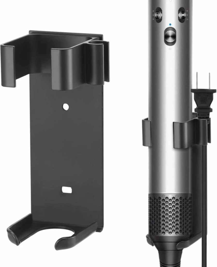 Moqing Black Aluminum Alloy Wall Mount Holder for Hair Tools - No Drill Adhesive Storage Rack for Curling Irons, Straighteners & Stylers