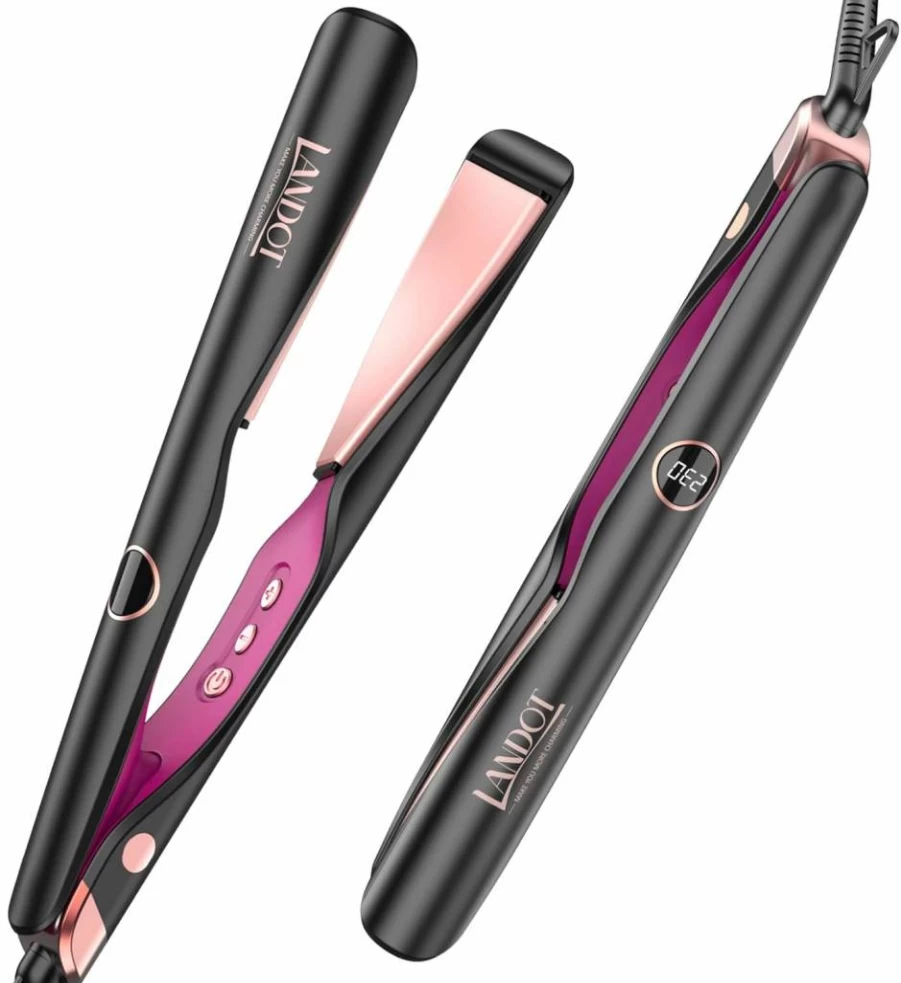 LANDOT 2-in-1 Hair Straightener and Curling Iron for Waves, Curls & Straight Hair - Dual Styling Iron Combo