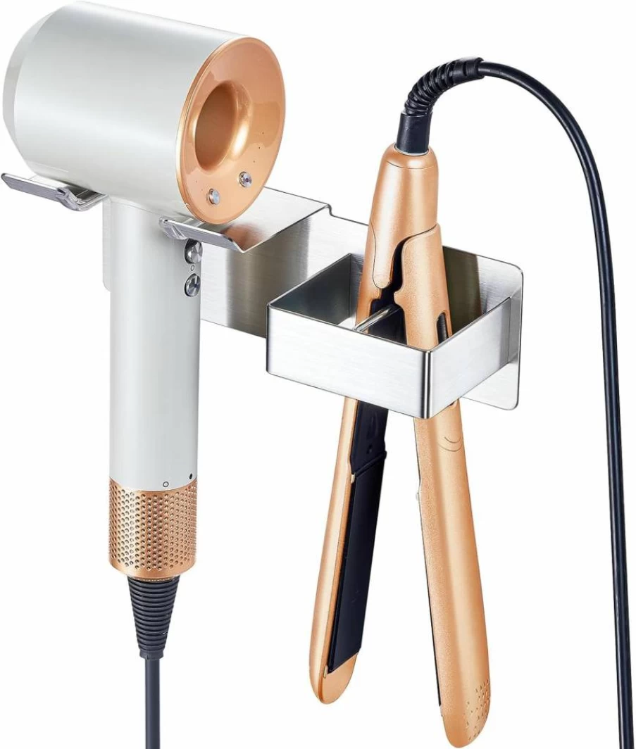XILIMEN Wall Mounted Hair Tool Holder - Adhesive Stainless Steel Organizer for Hair Dryer, Straightener, Flat Iron & Curling Iron - Bathroom & Bedroom Storage Solution