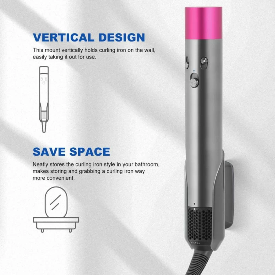 LANMU Wall Mount Holder for Dyson Airwrap & Airstrait – Gray Storage Organizer Stand for Hair Styling Tools, Bathroom & Home Accessories