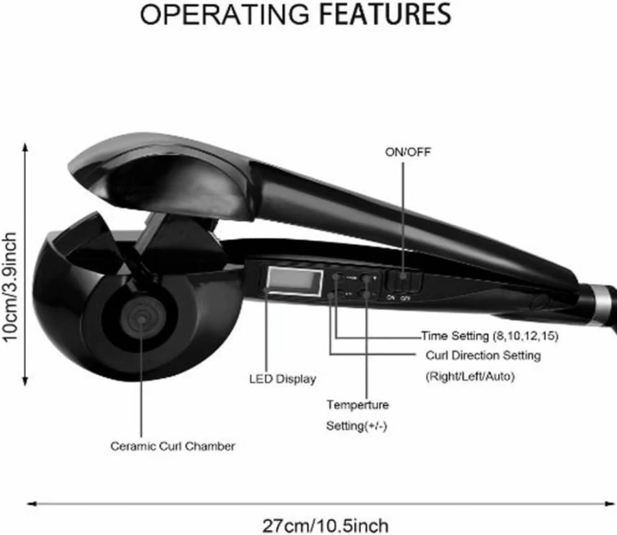 Hann Pro Salon Automatic Hair Curler with LCD Display - Ceramic Roller Wave Styler for Salon-Quality Curls - Black (1 Count)