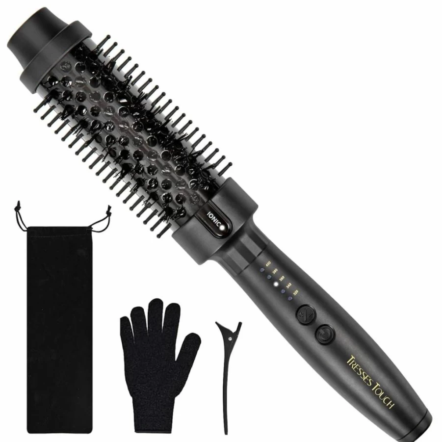 Tresses Touch 1.5 Inch Ceramic Ionic Thermal Round Curling Brush - 5 Temperature Settings, Universal Voltage, for Medium to Long Hair (Purple)