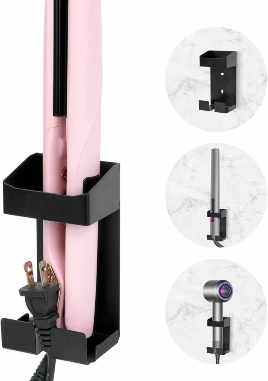 AshKiz Wall Mounted Hair Tool Organizer - Curling Iron, Flat Iron & Hair Dryer Holder for Bathroom Storage
