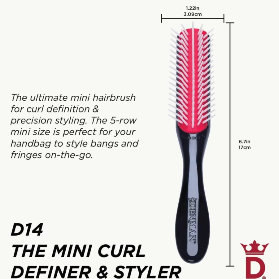 Denman D14 Mini Curl Defining Brush - 5 Row Detangling Styler for Curly Hair, Sleek Blow Drying & Enhanced Curl Definition