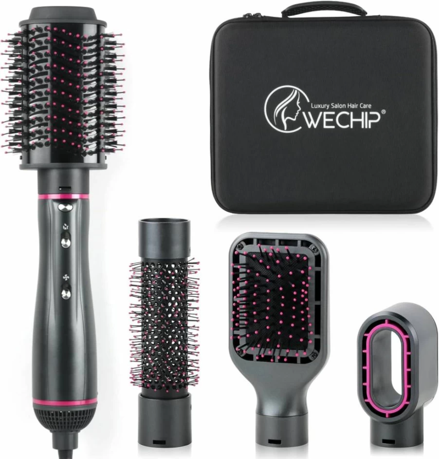 WeChip 4-in-1 Detachable Negative Ionic Hair Dryer Brush for Volumizing, Straightening, Drying & Curling with Carrying Case (Yellow)