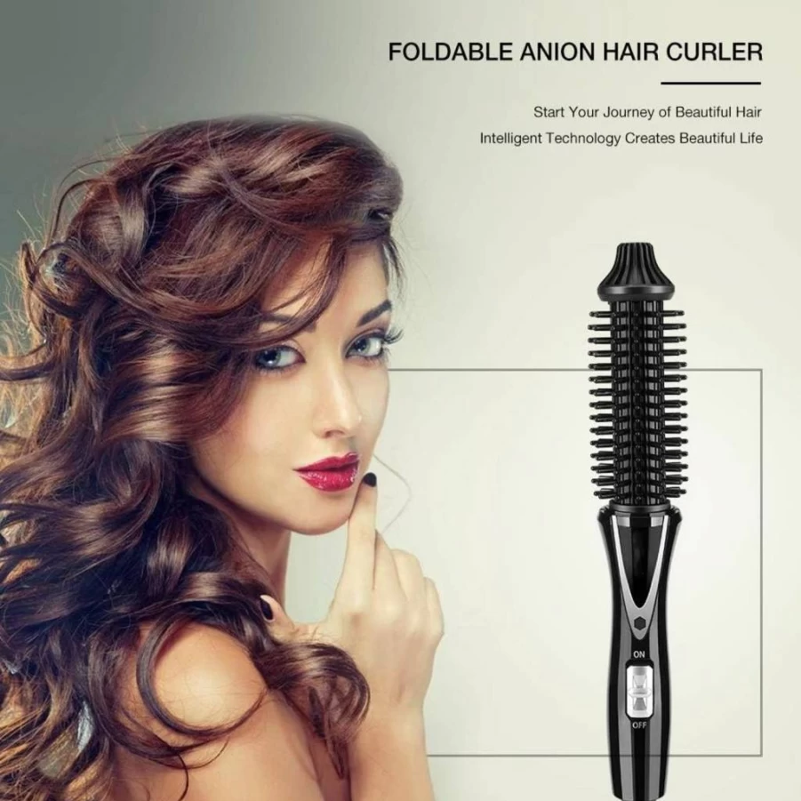 ZJchao Ceramic Tourmaline Hair Curler Brush - Foldable Hot Air Paddle Brush for Women, Ionic Hair Styling Tool with Travel-Friendly Design for Curling & Drying