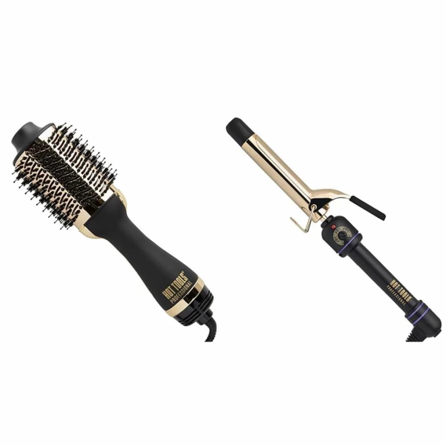 HOT TOOLS 24K Gold One-Step Blowout Volumizer Brush - Salon Quality Detachable Hair Styler for At-Home Use